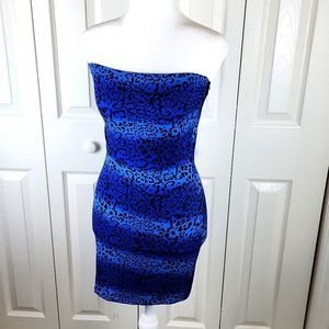 Coquetry Clothing bodycon tube dress clubwear blue leopard stripe NWT O/S